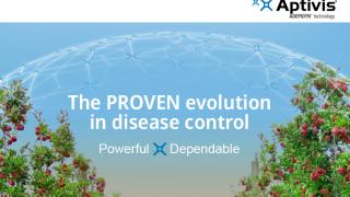 Aptivis logo over globe graphic with text on proven evolution in disease control